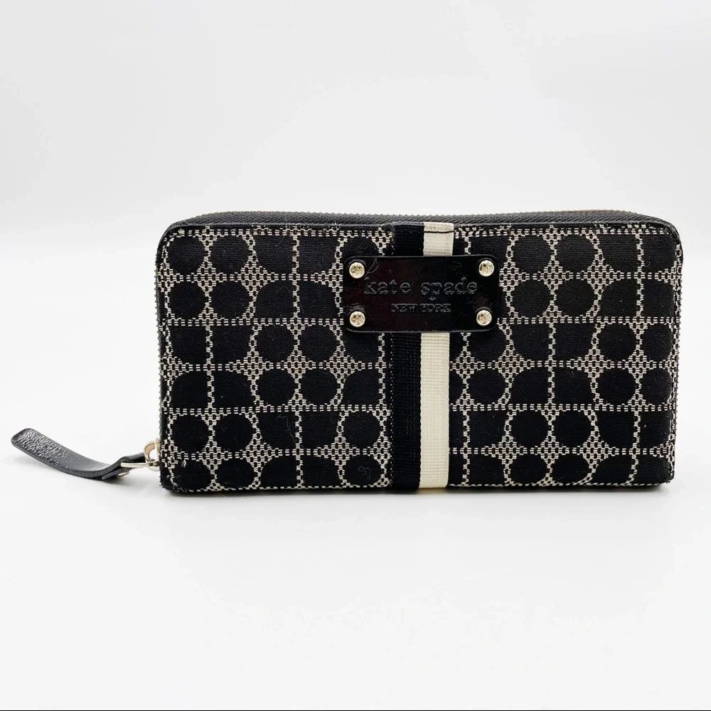 Kate Spade Classic Noel Neda Black Cream Canvas Zip Around Wallet - Picture 1 of 14